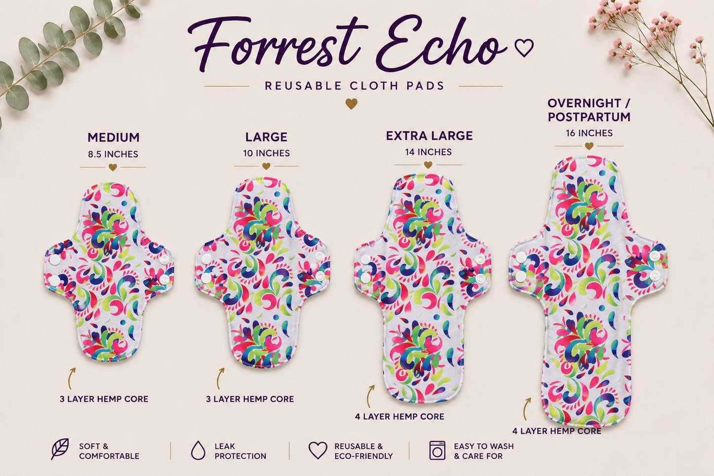 Spring Vibes - Overnight / Postpartum Cloth Pad (Reusable) | Forrest Echo