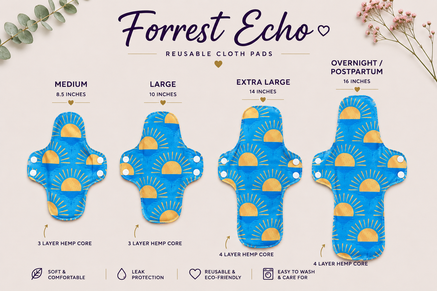 Sun Rays - Medium (Reusable) Cloth Pad| Forrest Echo