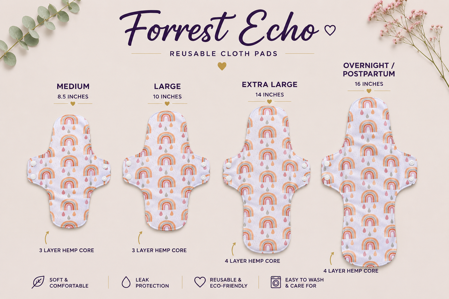 Muted Rainbows - Medium (Reusable) Cloth Pad| Forrest Echo